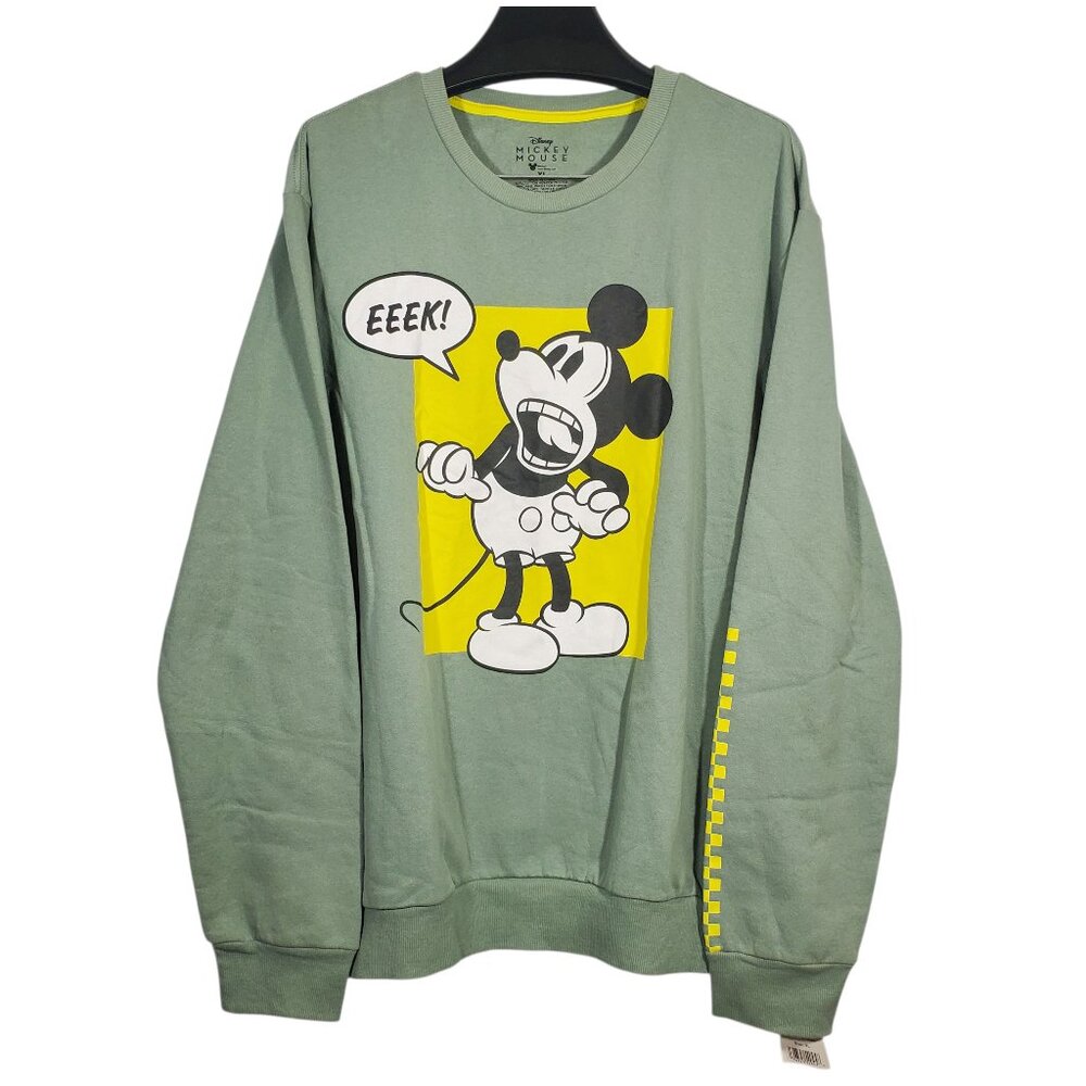 NWT Disney Mickey Mouse EEEK Sweatshirt Men's XL Green Checker Spooky Crewneck